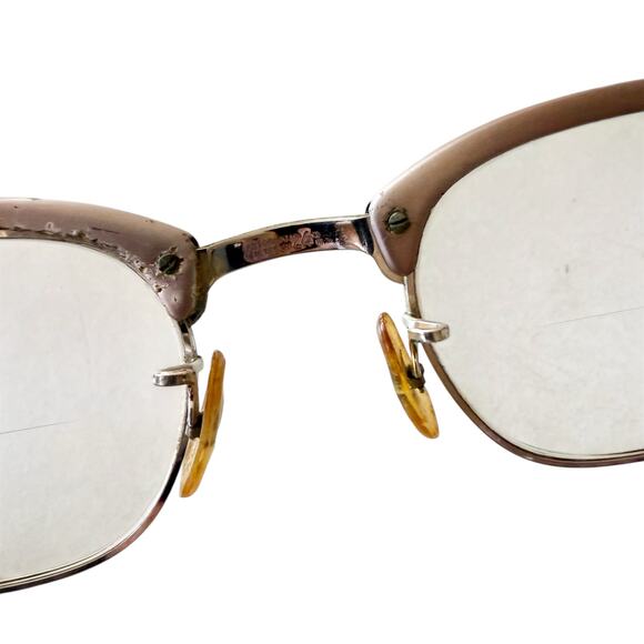 Vintage Art Craft Browline Glasses Aluminum Two Tone 60s Bifocal Lenses - Picture 3 of 13